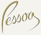 Gold signature-style text 'Pessou' on a white background